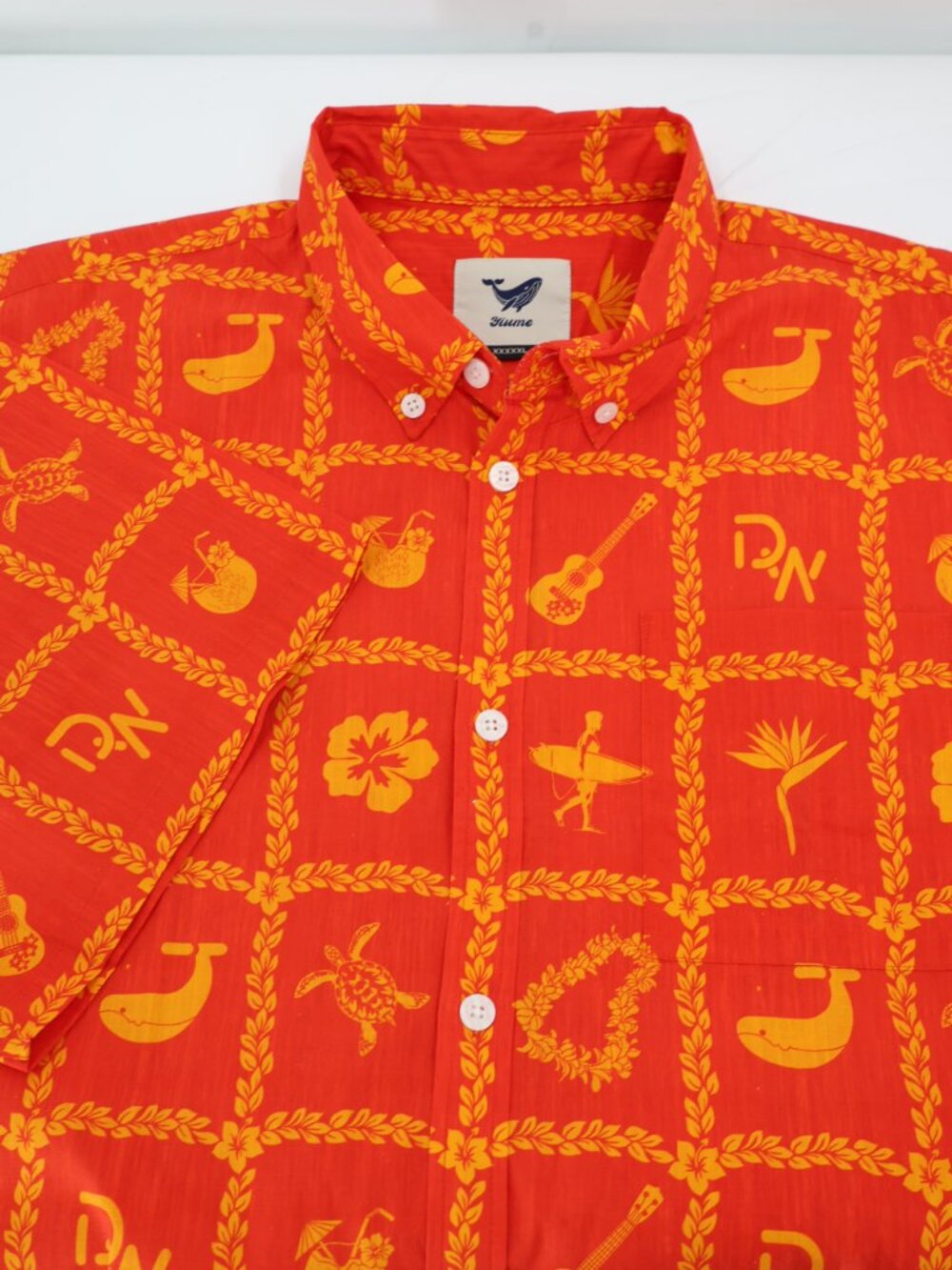 NWOT Yiume Hawaiian Shirt Mens 5XL Cotton Whale Turtle Button Down ukulele surf